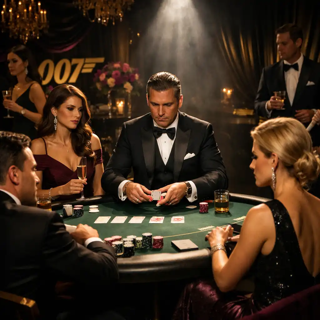James-Bond-inspirierte private Feier mit Gästen in Abendgarderobe und einem Pokertisch