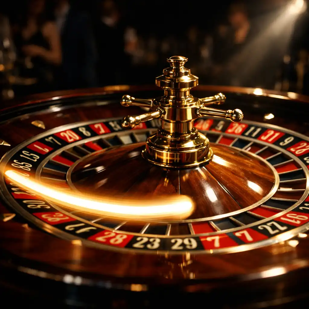Roulette-Tisch in Bewegung mit gespannten Gästen